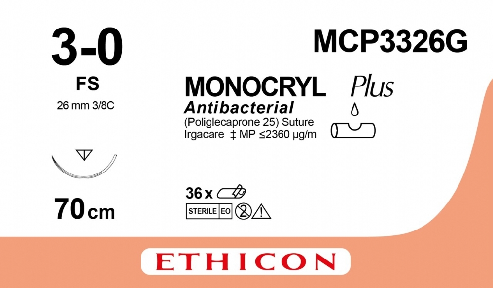 MCP3326G - MONOCRYL Plus Antibacterial (poliglecaprone 25) Suture