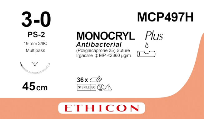 MCP497H- MONOCRYL Plus Antibacterial (poliglecaprone 25) Suture